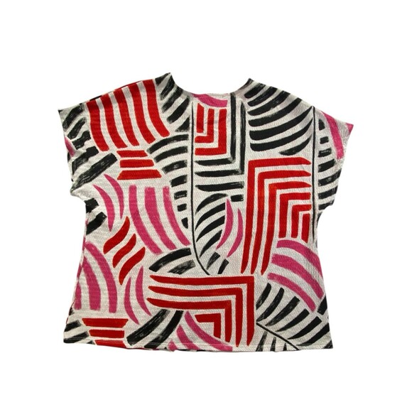 Jules & Leopold JL Plus Size 1X Abstract Wavy Blouse Top Red Pink Black Stretchy - Picture 5 of 13
